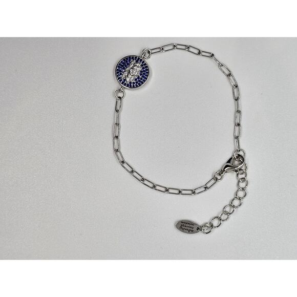Handmade Lotus CZ Charm Bracelet Blue Stainless Steel Adjustable Paperclip Chain - Picture 4 of 4